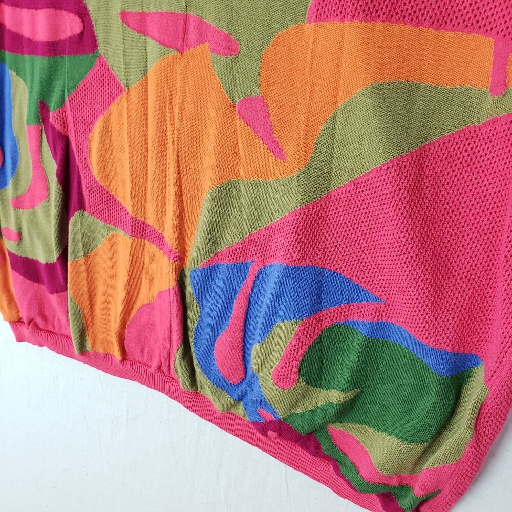 CHICOS Pullover Sweater Pink Artsy Abstract Colorful Tropical Mesh Knit size XL - Picture 4 of 9